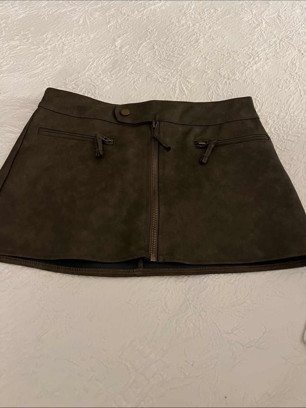 Edikted Dark Brown Faux Suede Zip-Front Mini Skirt